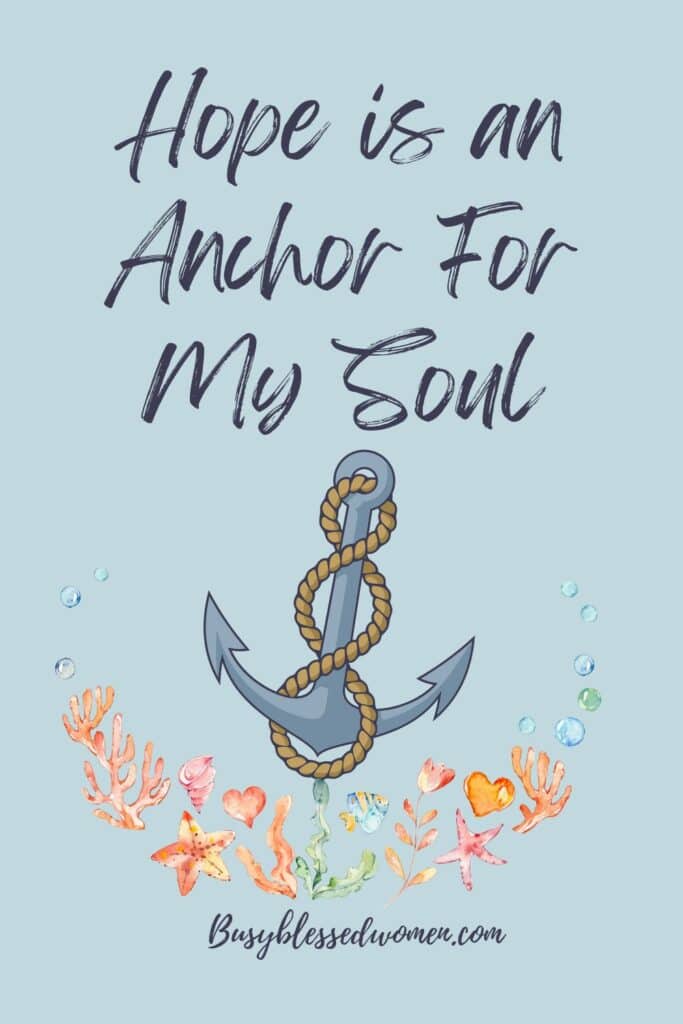 hope is an anchor for our souls- light blue background with watercolor bow of sea life and bubbles below and blue anchor with yellow rope entwined above