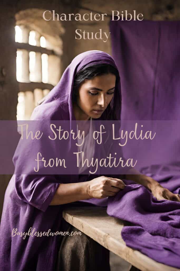 the story of lydia of thyatira- bible times woman dressed in purple, working with purple cloth