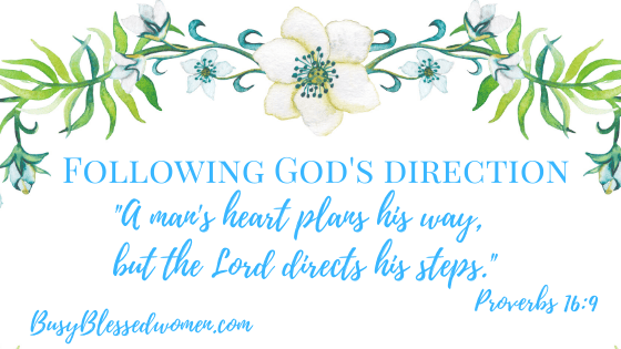 Following God's Direction-floral image banner with Proverbs 16:9 underneath