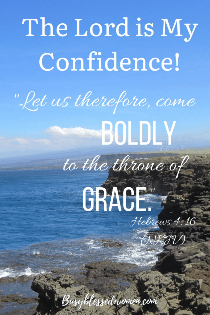 The Lord is my Confidence- lava cliffs and deep blue ocean, blue sky with white clouds