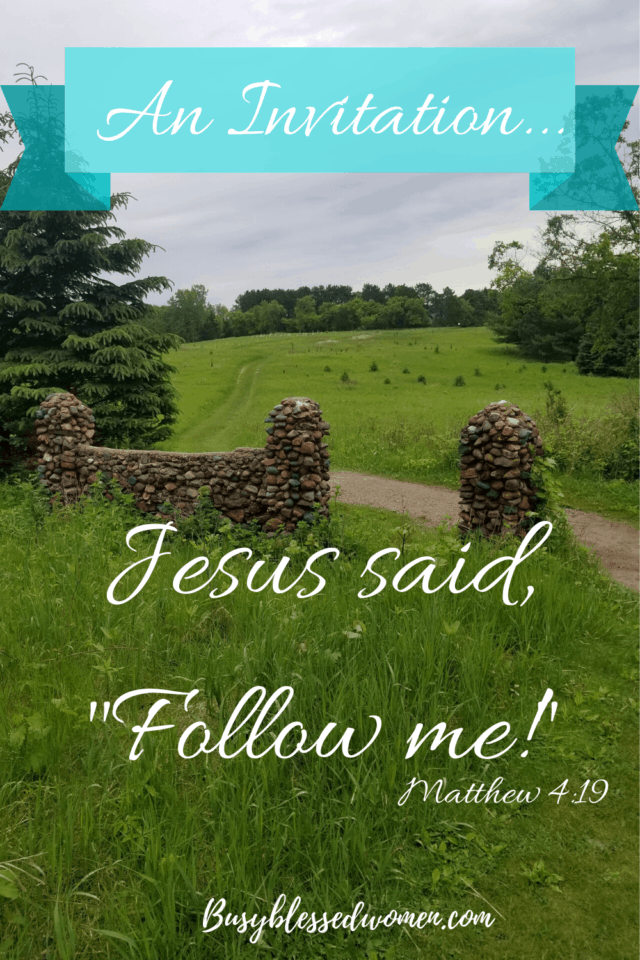 Jesus Said Follow Me- path through a field with a stone fence