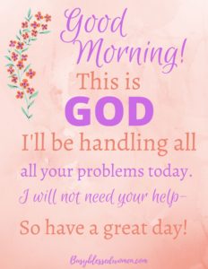 mornings with Jesus- good morning quote from text on pink background with flowers on side