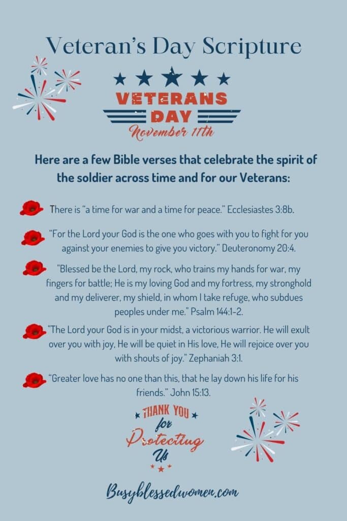 Soldiers in the Bible- Veterans Day Scriptures with red white and blue graphics and printed verses