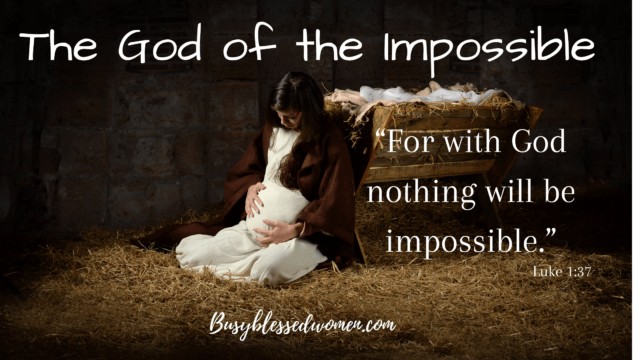 The God of the Impossible- pregnant Mary sitting next to the manger on straw- 