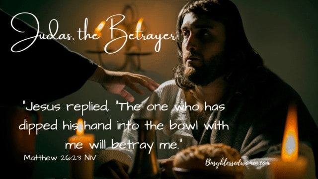 Judas the Betrayer- Photo depiction of Jesus at the last supper, with Judas's hand reaching in to bread on table.