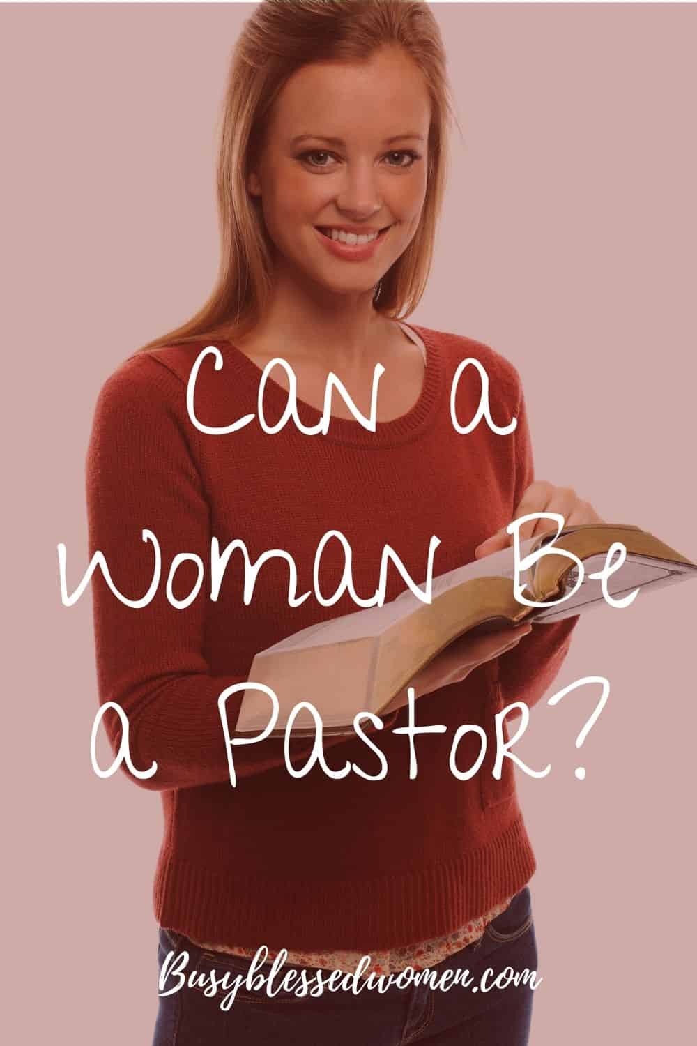 Can a Woman be a Pastor?-woman with red sweater holding a large open bible.