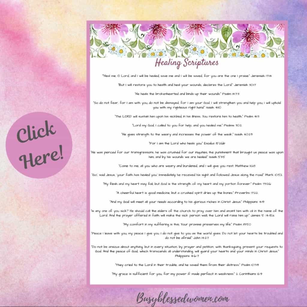 HealingScriptures.pdf -The Great Physician- pastel watercolor background with Scripture verse page that has purple and pink flower banner at top