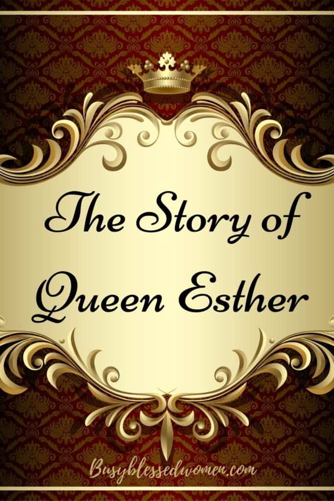 the story of queen esther- banner of gold and burgundy with text in center