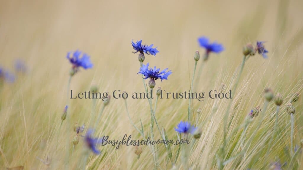 letting go and trusting God- blurry background with purple flowers foreground