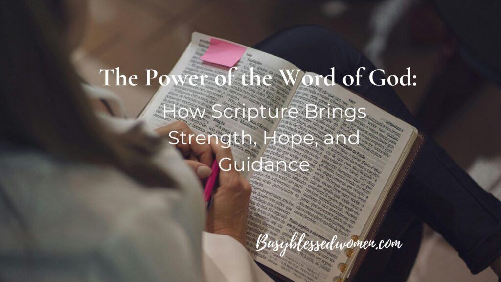 the power of the word of God- open bible with pink post it note on womans lap
