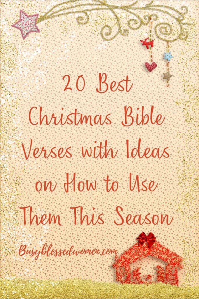 20 best Christmas Bible verses- beaded star with curls trailing, red beaded nativity scene with tiny red bow on top.