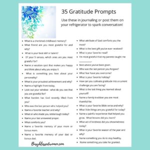 35 Gratitude prompts- graphic on teal blue background