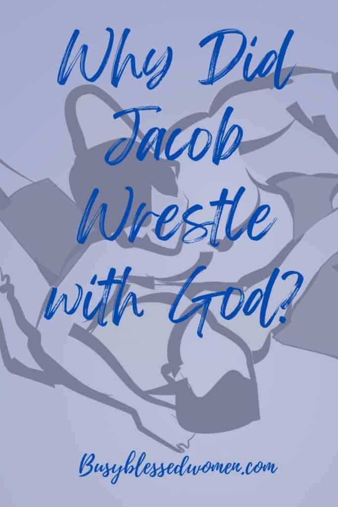 Wrestling with God- black and white cartoon graphic of 2 men wrestling- gray overlay with script