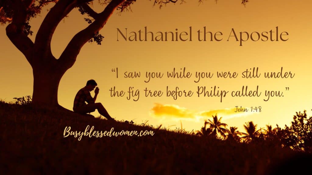 Nathaniel the Apostle- silhouette of man sitting under leafy tree at dusk 