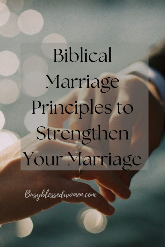 Biblical Marriage Principles- close up photo of man and womans hands touching with wedding rings, background blurry multi color circles
