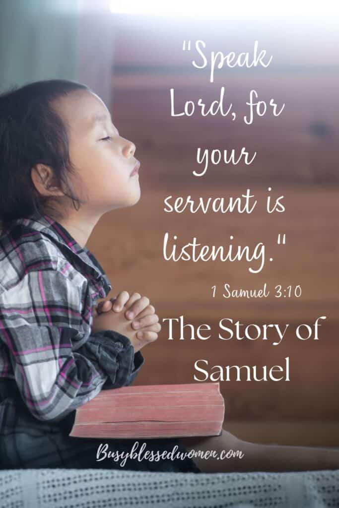 side view of young, black haired boy, eyes closed, in prayer with Bible on his lap.