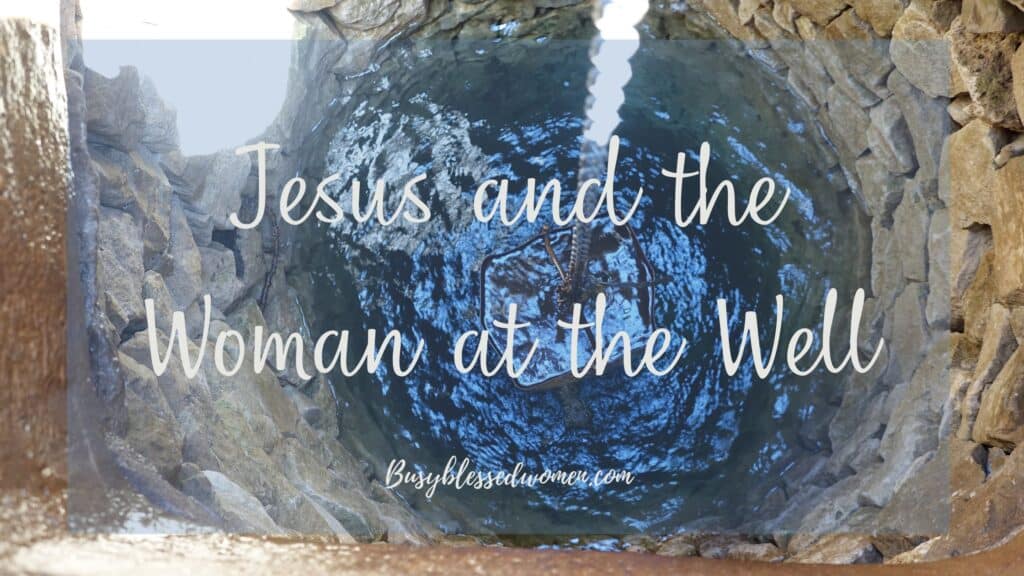 Jesus and the woman at the well- close up view of brick lined well with large white rope going into the water