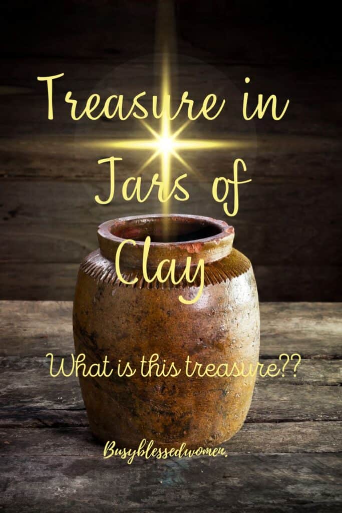 Treasure in Jars of Clay- clay jar with bright yellow starlight coming from top.