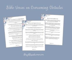 Bible verses about overcoming obstacles- mock up of 3 pages of bible verses on medium blue grey background