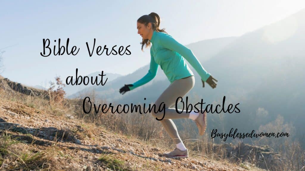 Bible verses about overcoming obstacles-brunette woman with hair in ponytail wearing a teal jacket running up a mountain