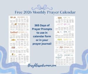 Prayer Calendar- mock up of 12 month calendar on blue background with blue esthetic designs