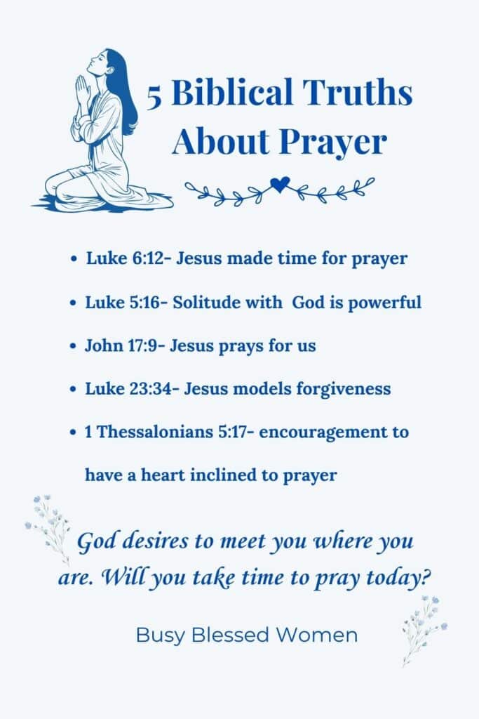 Biblical Truth about Prayer- blurry green forest/water scene with text overlay