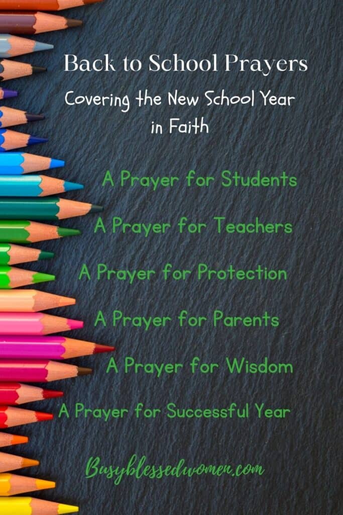 Back to school prayer- black slate background with multi colored pencils on left side of page