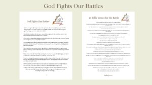 free bible printables- mock up of lessons and verses regarding how God fights our battles