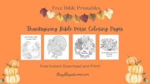 free bible printables- orange background with mock up of coloring pages. Leaves and pumpkins for decoration
