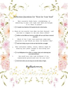 rest for the soul- reflection question page with watercolor floral frame