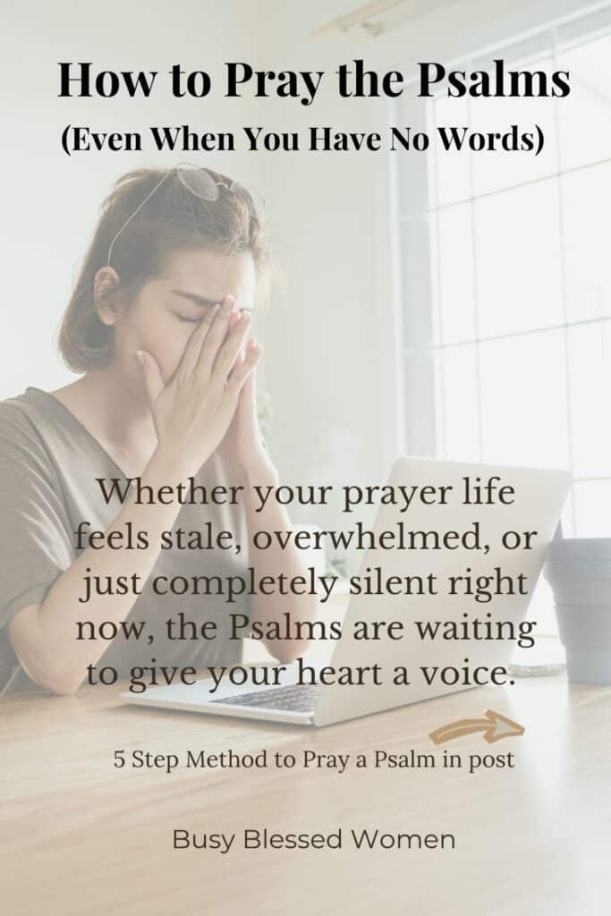 praying the psalms- woman with head in hands sitting at computer